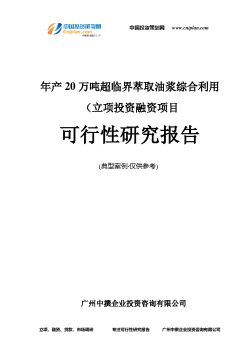 年产20万吨超临界萃取油浆综合利用(融资投资立项项目可行性研究报告(中撰咨询)