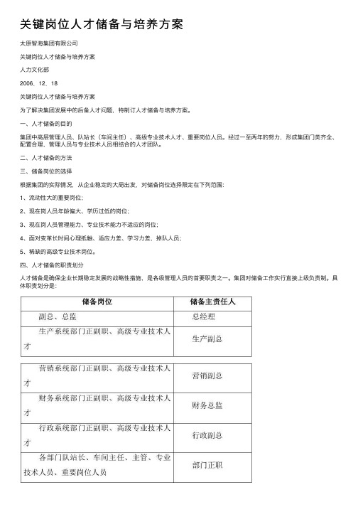 关键岗位人才储备与培养方案