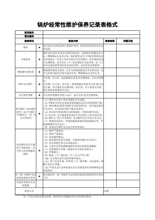 锅炉经常性维护保养记录表格式