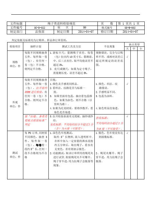 绳子类进料检验规范