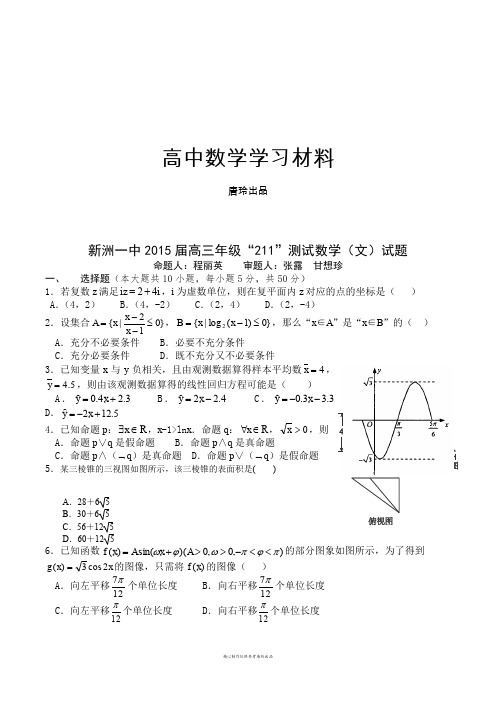 新洲一中高三年级“211”测试数学(文)试题.docx