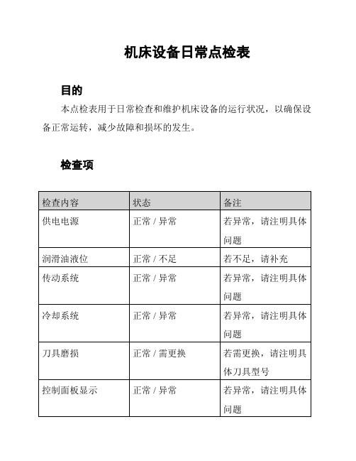 机床设备日常点检表