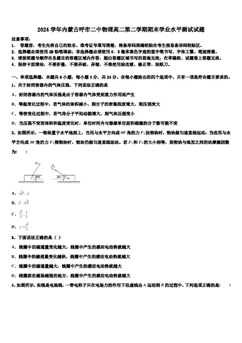 2024学年内蒙古呼市二中物理高二第二学期期末学业水平测试试题(含解析)