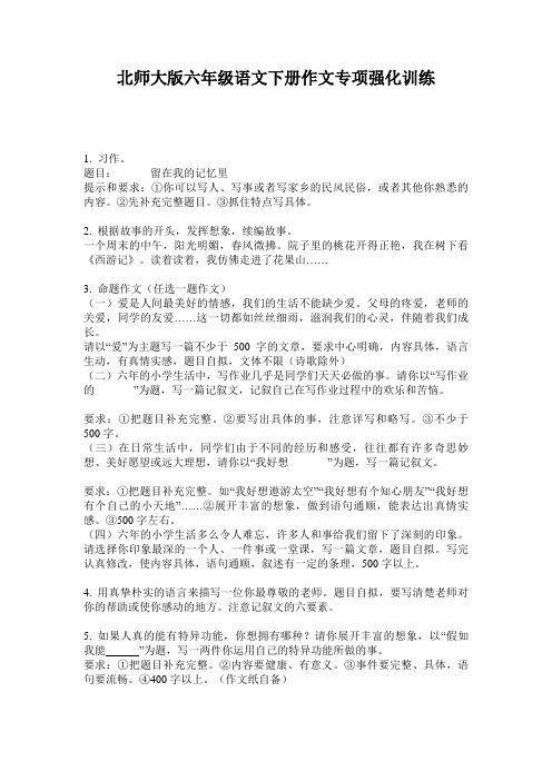 北师大版六年级语文下册作文专项强化训练