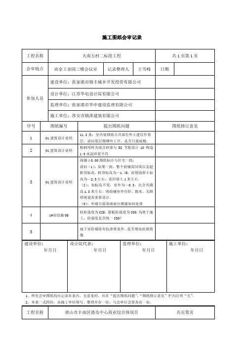 图纸会审记录表格