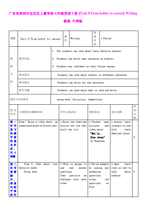 Unit 8 From hobby to career 教案5(牛津深圳版七年级下册)