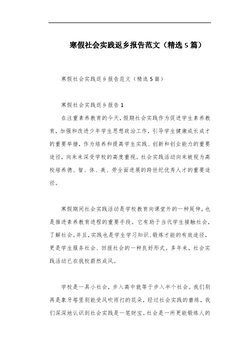 寒假社会实践返乡报告范文(精选5篇)