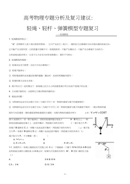 高考物理专题分析及复习建议：轻绳、轻杆、弹簧模型专题复习