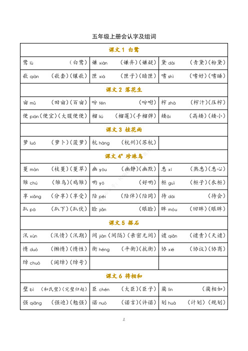 部编(统编)版语文  05 五年级上册 识字表