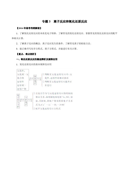 专题03  离子反应和氧化还原反应(专题)-2016年高考化学考纲解读及热点难点试题演练(解析版)