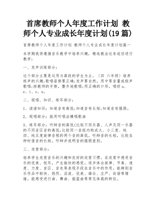 首席教师个人年度工作计划 教师个人专业成长年度计划(19篇)