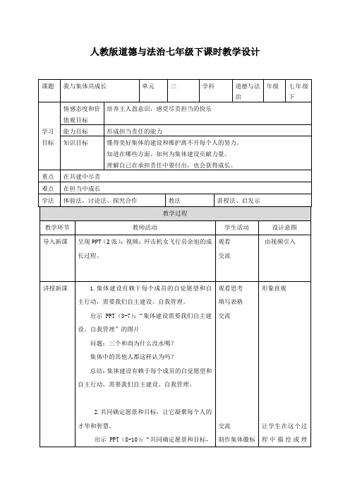 (整理)人教版《道德与法治》七年级下册：8.2 我与集体共成长  教案共3篇