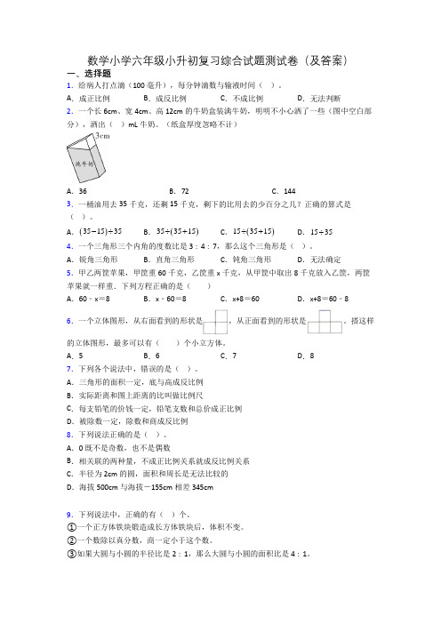 数学小学六年级小升初复习综合试题测试卷(及答案)