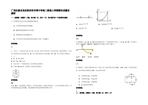 广西壮族自治区钦州市市湾中学高二物理上学期期末试题含解析