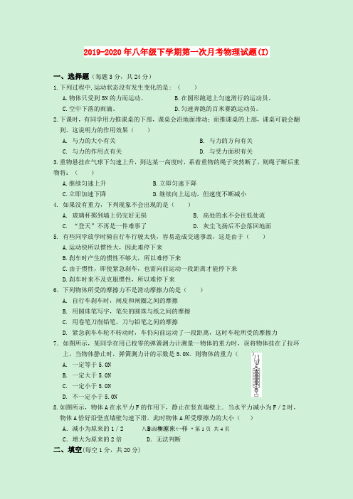 2019-2020年八年级下学期第一次月考物理试题(I)