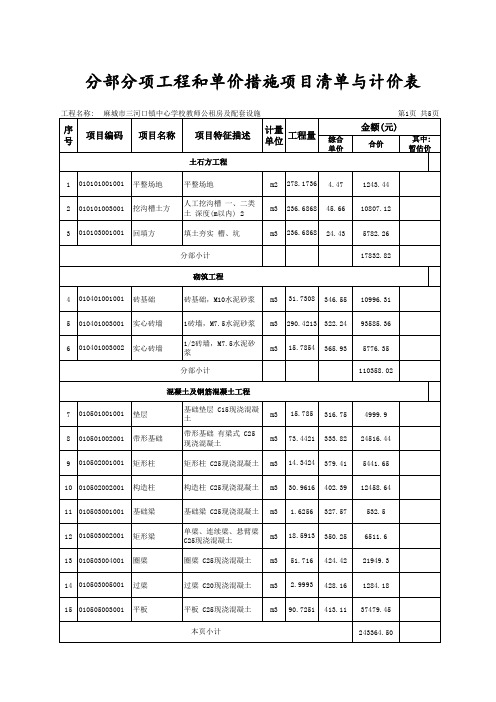 006 分部分项工程和单价措施项目清单与计价表