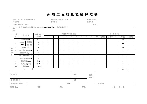 路面工程分 项 工 程 质 量 检 验 评 定 表