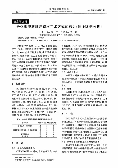 分化型甲状腺癌初次手术方式的探讨(附103例分析)