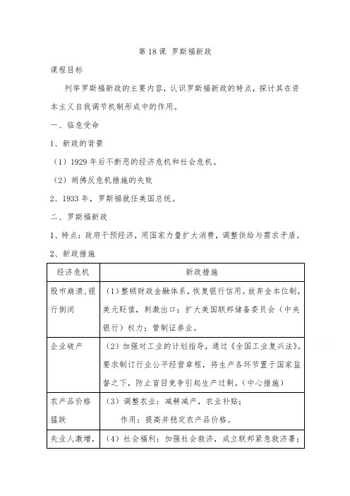 [精品]新人教版必修二高一历史第18课 罗斯福新政优质课教案