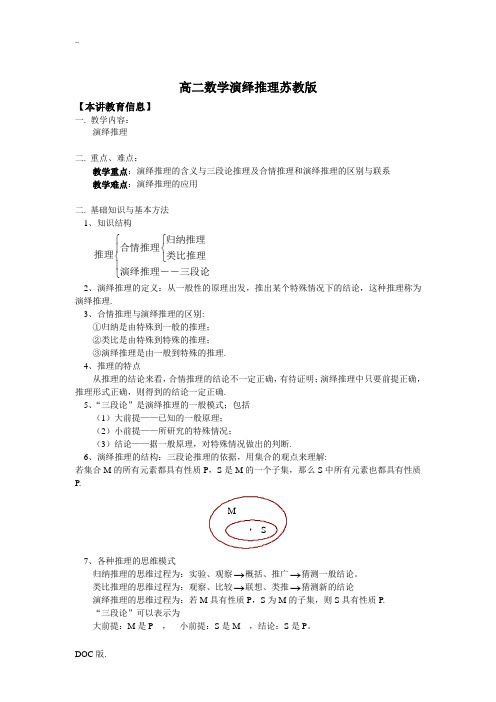 高二数学演绎推理苏教版知识精讲