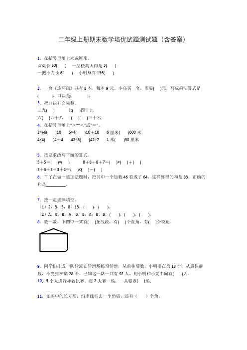 二年级上册期末数学培优试题测试题(含答案)