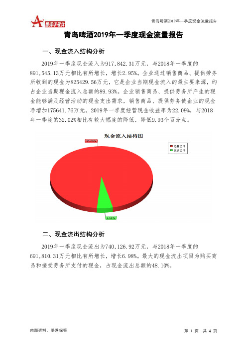 青岛啤酒2019年一季度现金流量报告