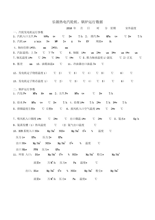 电厂运行参数表格