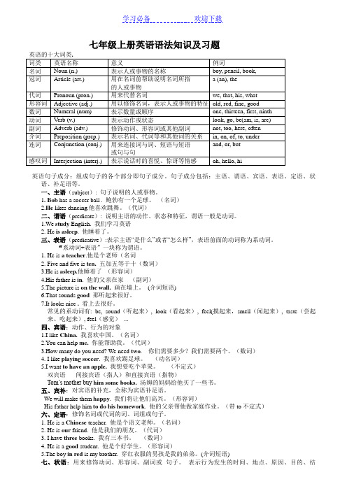 人教版七年级上册英语语法知识及习题