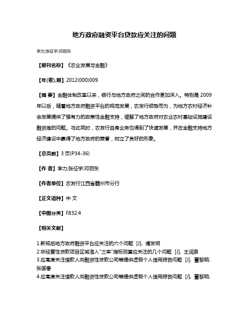 地方政府融资平台贷款应关注的问题