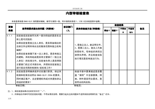 实验室CMA计量认证内审检查表