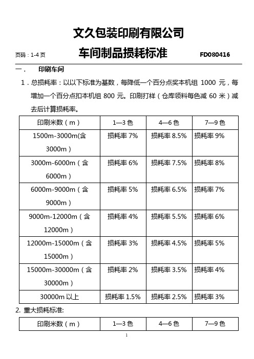 车间在制品损耗标准