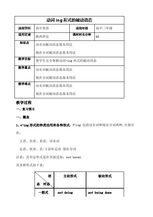 高中动词ing形式的被动语态教案