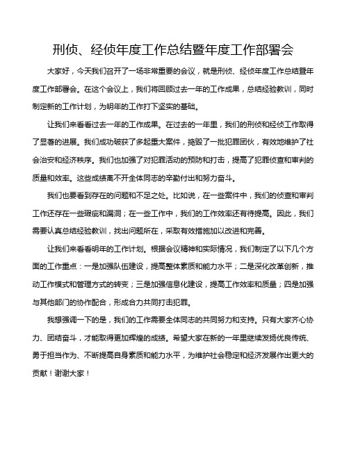 刑侦、经侦年度工作总结暨年度工作部署会