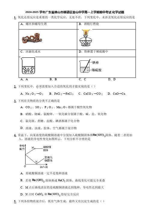 2024-2025学年广东省佛山市顺德区容山中学高一上学期期中考试 化学试题