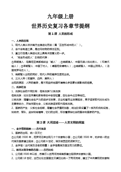 九年级上册世界历史各章节总结