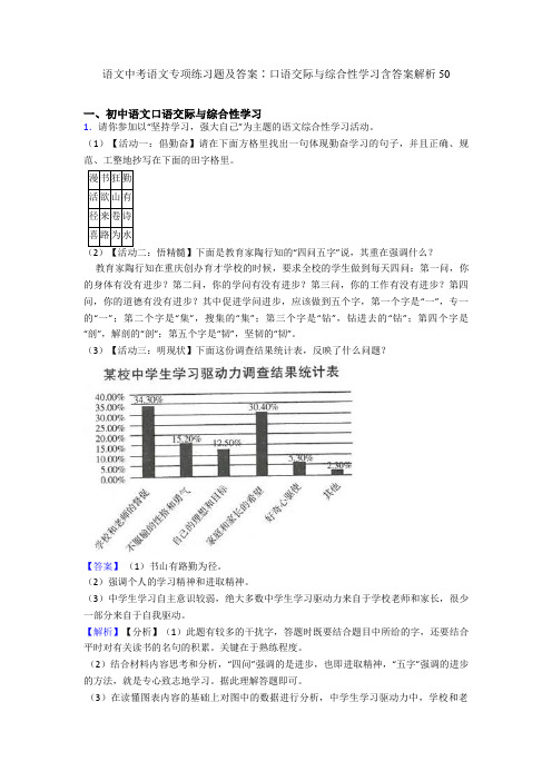 2020-2021语文中考语文专项练习题及答案∶口语交际与综合性学习含答案解析50