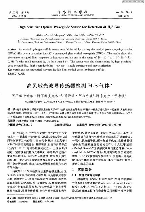 高灵敏光波导传感器检测H2S气体