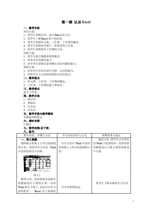 第一课 认识Excel  精选八年级优秀教学设计教案