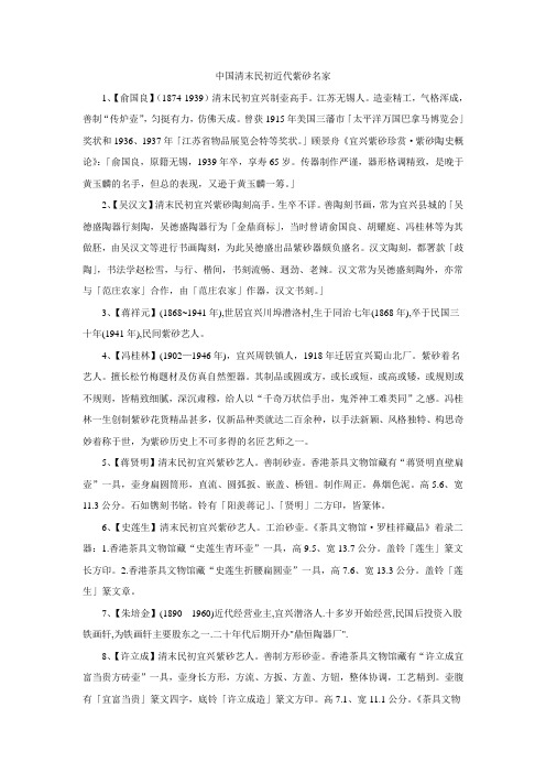 中国清末民初近代紫砂名家