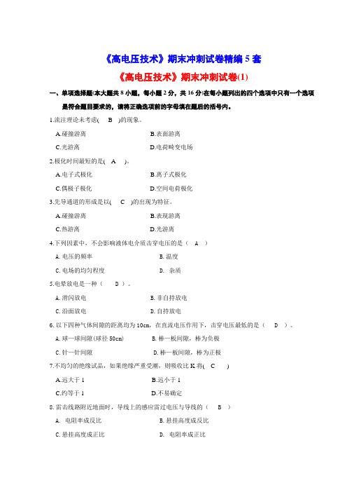 《高电压技术》期末冲刺试题精编5套要点