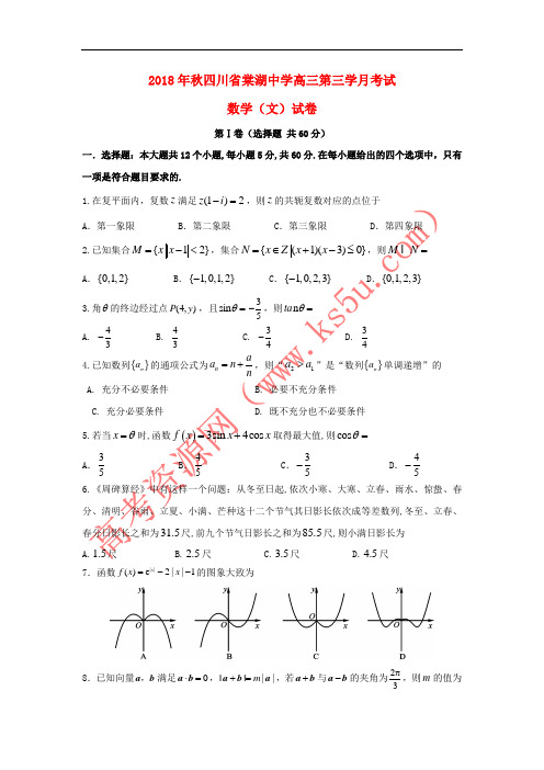 四川省棠湖中学2019届高三数学上学期第三次月考试题 文