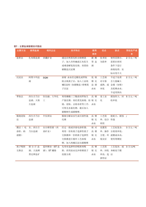 主要盐湖提锂技术路线优缺点对比