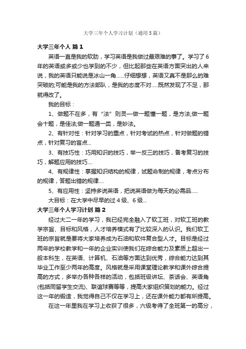 大学三年个人学习计划（通用5篇）