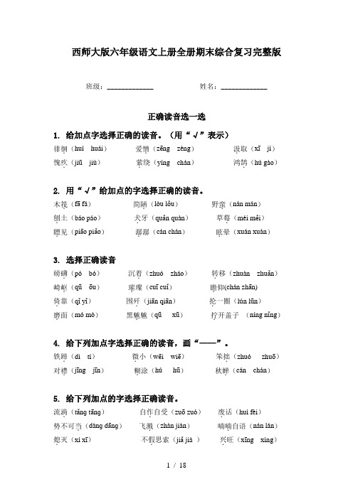 西师大版六年级语文上册全册期末综合复习完整版