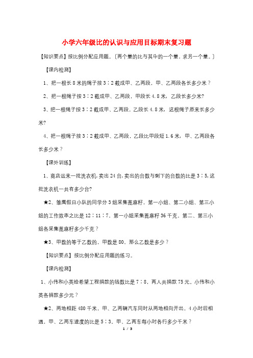 小学六年级比的认识与应用目标期末复习题