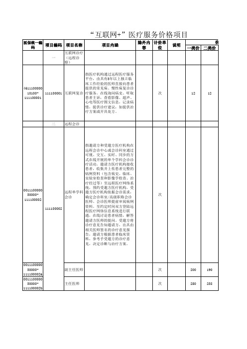 “互联网+”医疗服务价格项目