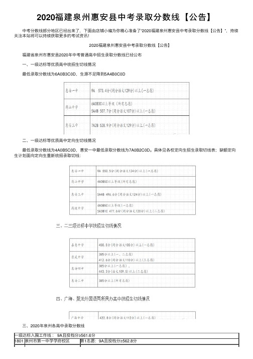 2020福建泉州惠安县中考录取分数线【公告】