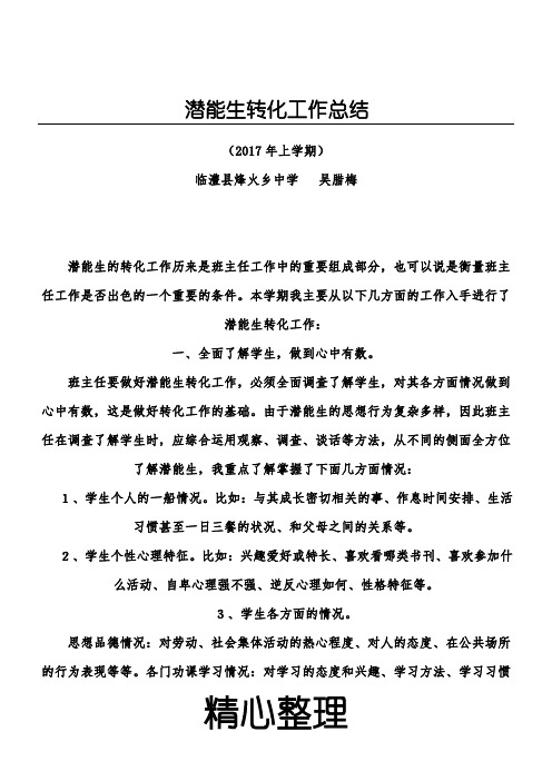 2017.上学期潜能生转化工作总结