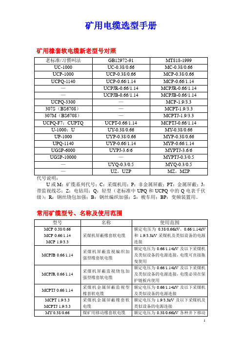 矿用电缆选型手册