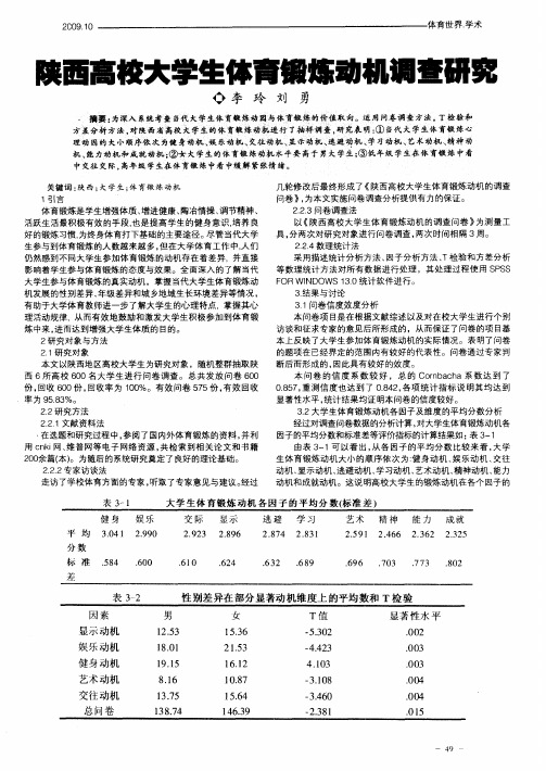 陕西高校大学生体育锻炼动机调查研究